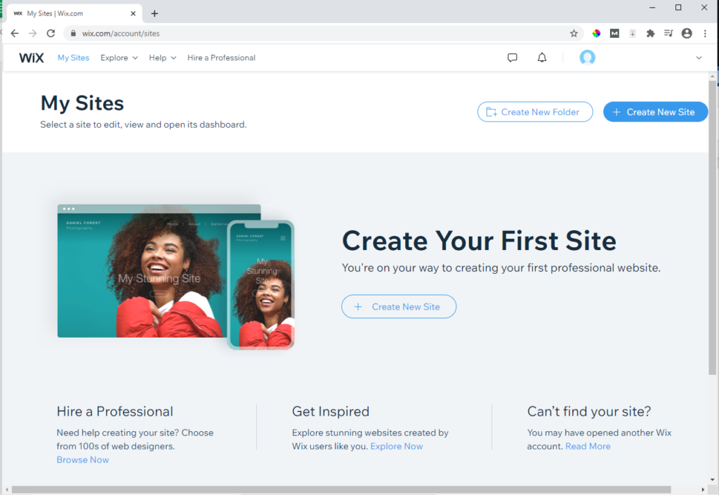 Step 1: Choose to create a new eCommerce site in Wix