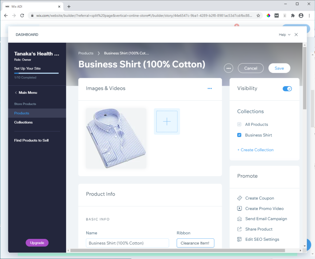 Step 13d - Add a product information into your Wix site