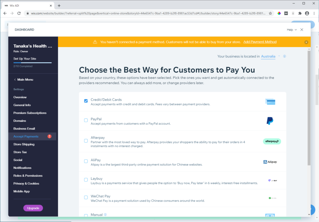 Step 14a - Set up Payment processing in Wix
