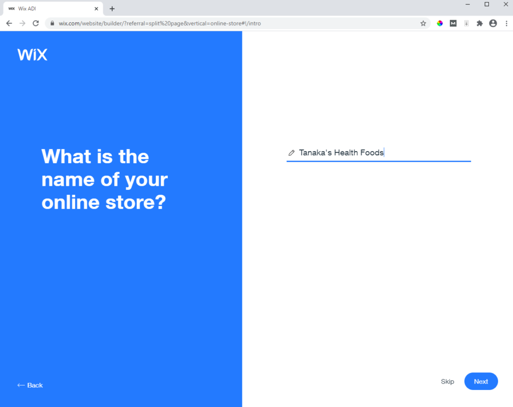 Step 6 - Choose name of Wix store