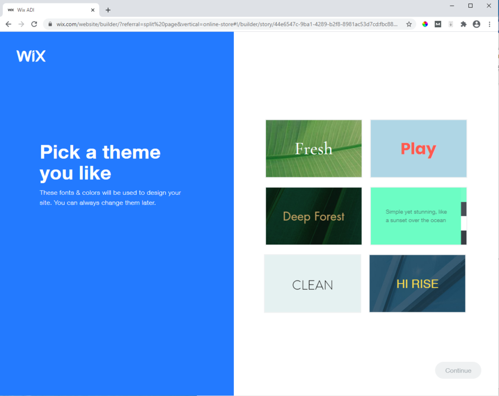 Step 9 - Select your theme for your Wix Site