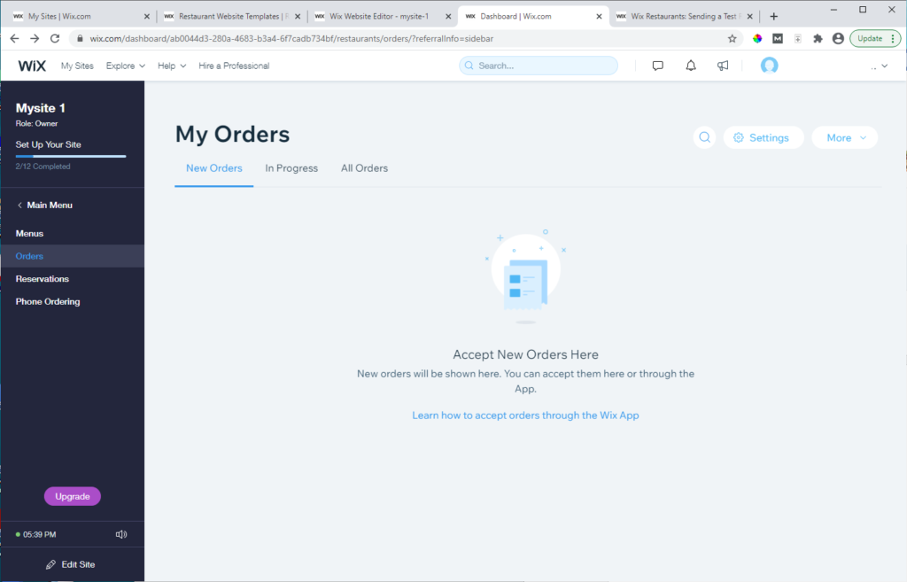 Wix allows you to track orders for your restaurant
